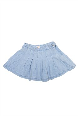 FOREVER 21 Pleated Short Mini Skirt Blue Denim Girls 11-12Y