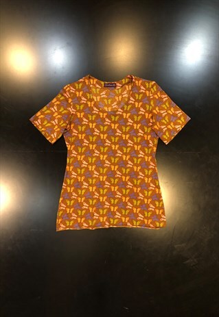 CACHAREL 1970'S BUTTERFLY PRINT BLOUSE