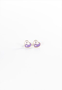 Purple and White Ying Yang Heart Earrings
