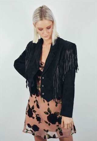 VINTAGE 80'S - 90'S SUEDE FRINGE LEATHER JACKET