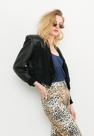 VINTAGE 80S BLACK SHORT REAL LEATHER SUEDE JACKET