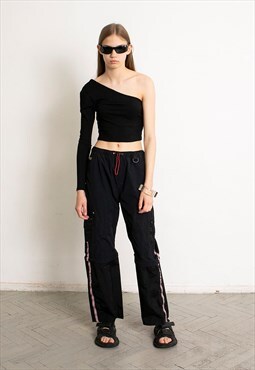 Vintage Y2K Cargo Track Pants Black