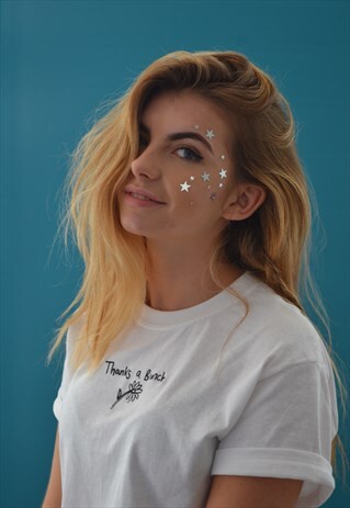THANKS A BUNCH SLOGAN EMBROIDERED WHITE T-SHIRT