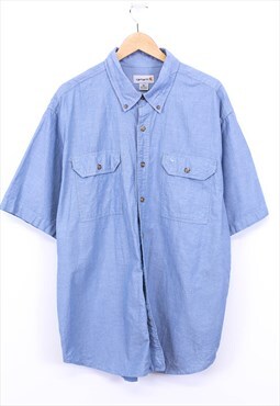 Vintage Carhartt Shirt Blue Short Sleeve With Button Pockets