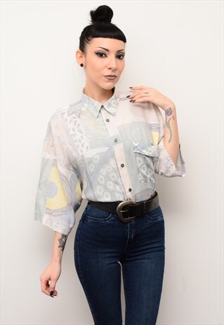 VINTAGE 90'S PALE ABSTRACT RETRO PATTERNED OVERSIZED SHIRT