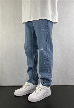 90s Levis 550 Paint Splatter Blue Jeans Slim Fit Vintage 