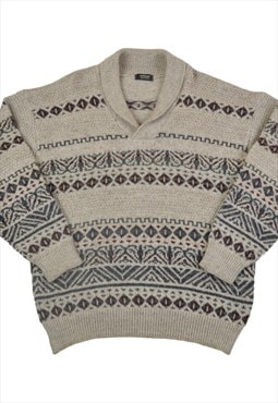 Vintage Knitwear Sweater Retro Pattern Grey Large