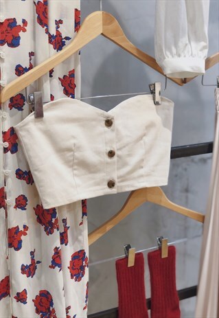 IVORY BUTTON FRONT STRAPLESS BUSTIER