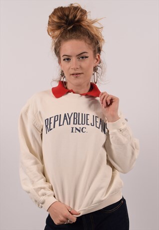 VINTAGE REPLAY SWEATSHIRT JUMPER BEIGE