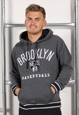 Vintage NBA Nets Hoodie in Grey Pullover Jumper Medium