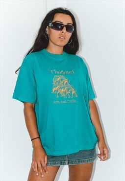 Vintage 90s Thailand Tourist Graphic Embroidered Tshirt