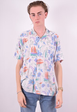 MENS VINTAGE HAWAIIAN PRINT SHIRT LARGE MULTI 90'S