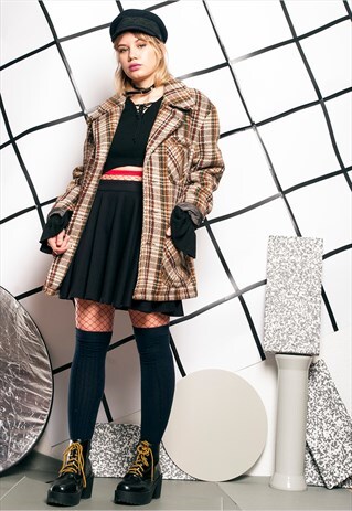70S VINTAGE PLAID WOOL COAT