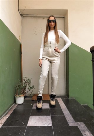 BEIGE SUPER HIGH VAISTED STRETCHY FRONT ZIP TROUSERS FROM 90