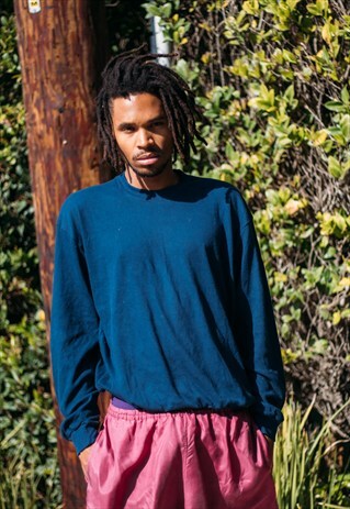 70S MINIMALIST SURPLUS NAVY BLUE SWEATSHIRT STYLE TEE SHIRT