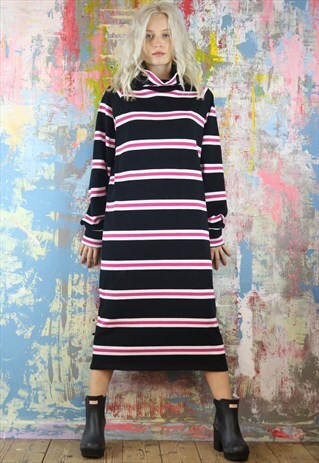 OVERSIZED MAXI DRESS IN ALLSORTS STRIPES WITH COWL NECK