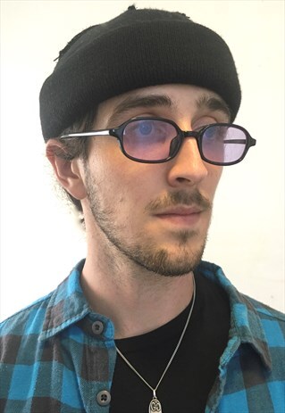 VINTAGE RARE BLACK SLIM SUNGLASSES WITH PURPLE LENS