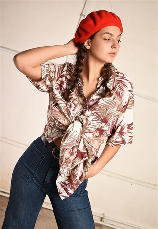 90'S RETRO HAWAII PRINT OVERSIZED DADS SHIRT TOP