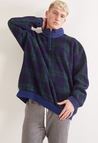 VINTAGE RALPH LAUREN 1/4 ZIP FLEECE JACKET BLUE