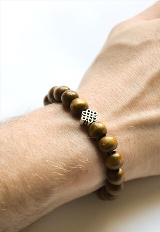 SILVER INFINITY BEADED BRACELET FOR MEN WOOD BEADS FOR HIM