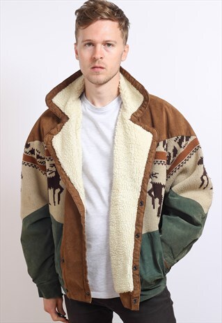 VINTAGE AZTEC FLEECE LINED JACKET