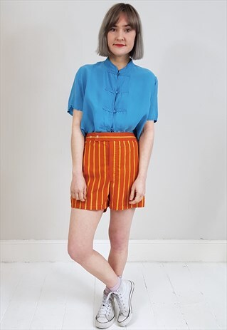 VINTAGE 90'S FROG FASTENING BLUE SILKY BLOUSE
