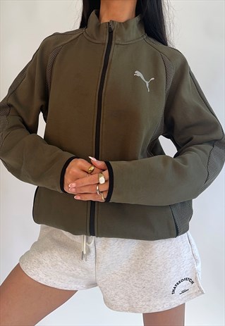 VINTAGE 00S PUMA KHAKI GREEN FULL ZIP TRACK JACKET