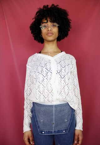 WHITE CROCHET BUTTON-UP CARDIGAN