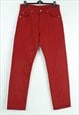 Vintage Men W34 L36 Regular Fit Straight Leg Jeans Denim Red