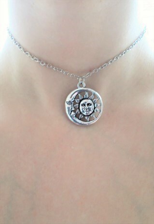 SUN AND MOON CHOKER - SILVER CHAIN CHOKER NECKLACE