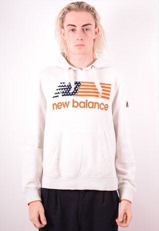 NEW BALANCE MENS VINTAGE HOODIE SWEATER MEDIUM WHITE 90S