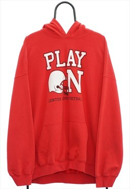 Vintage Play On American Football Graphic Red Hoodie Womens