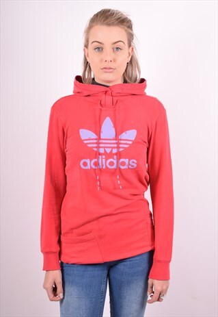 ADIDAS WOMENS VINTAGE HOODIE JUMPER SMALL RED 90S