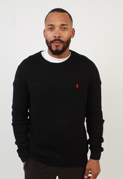 "Men's Vintage Polo Ralph Lauren Crew Neck Sweater Black