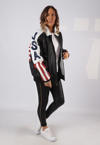 LEATHER BOMBER JACKET USA MICHAEL HOBAN UK 18 (BV4I)