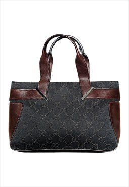Gucci Handbag GG Logo Monogram Brown Canvas Leather Vintage