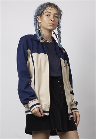 VINTAGE 70'S PUMA BEIGE/ NAVY SPORTS TRACKSUIT JACKET