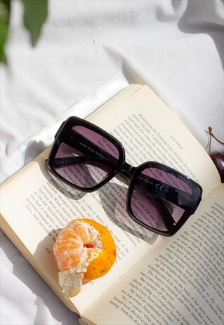 BLACK BUTTERFLY SQUARE DESIGNER MONOGRAM SUNGLASSES
