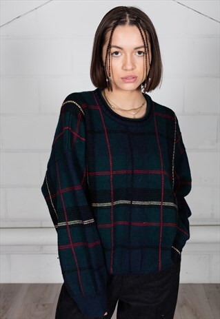VINTAGE CHECKED RETRO KNITTED UNISEX JUMPER