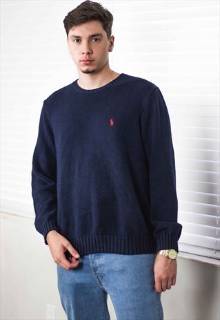 VINTAGE POLO RALPH LAUREN JUMPER SWEATER LOGO 90S L 19.1