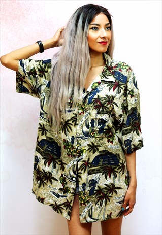 1990S VINTAGE GREEN HAWAIIAN OVERSIZED SHIRT