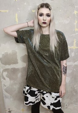 Golden glitter tee Shiny luminous fabric t-shirt gold green