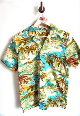 Vintage Floral Pattern Shirt Hawaii Shirts Oxford Top 