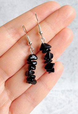 Handmade Obsidian Gemstone Drop Earrings