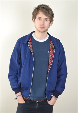 1990S VINTAGE BLUE TARTAN LINED HARRINGTON JACKET