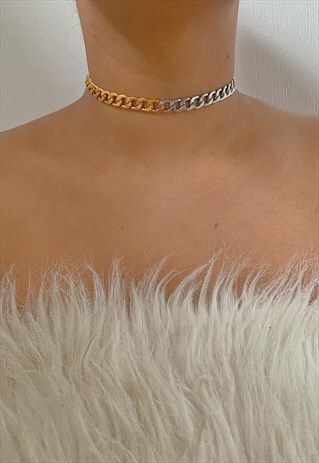 ICONIC. OMBRE DUO CHAIN GOLD SILVER CHOKER NECKLACE