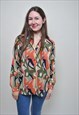 vintage abstract blouse, 90's patterned button up shirt