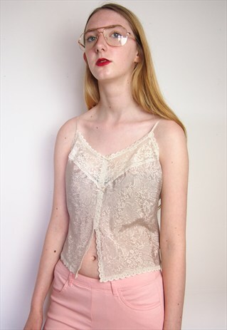 NUDE LACE SLIT CROP TOP
