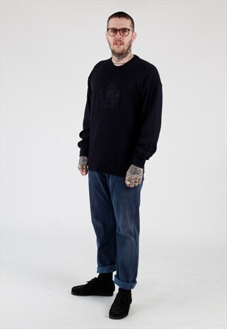 90S PAUL & SHARK NAVY BLUE EMBROIDERED JUMPER