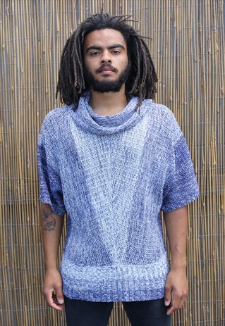 VINTAGE KNITTED SHORT SLEEVE TURTLE NECK JUMPER.